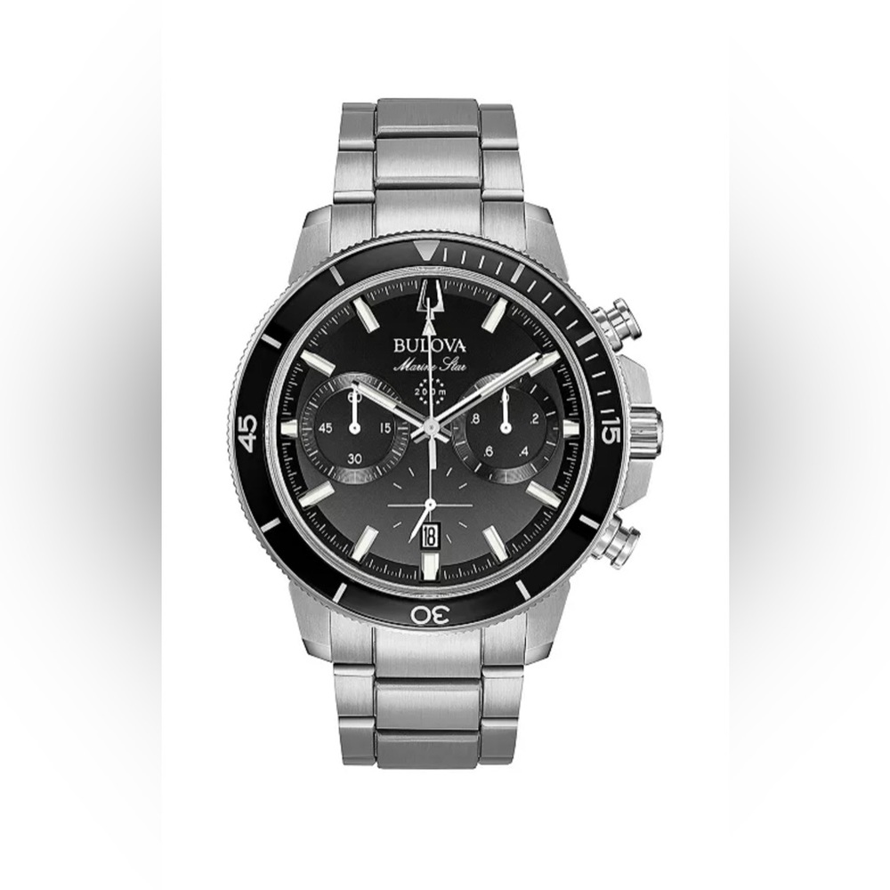 Men's Bulova Marine Star Chronograph Watch with Black Dial (Model: 96B272)